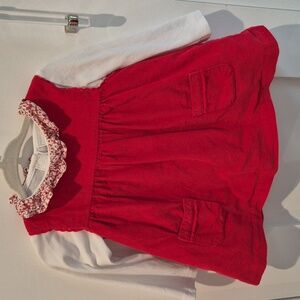 Red Corduroy Baby Dress with White Top